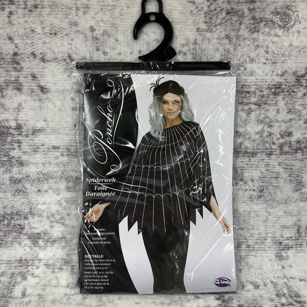 New in Package - Fun World Spiderweb Poncho‎ Woman's Adult Halloween Costume